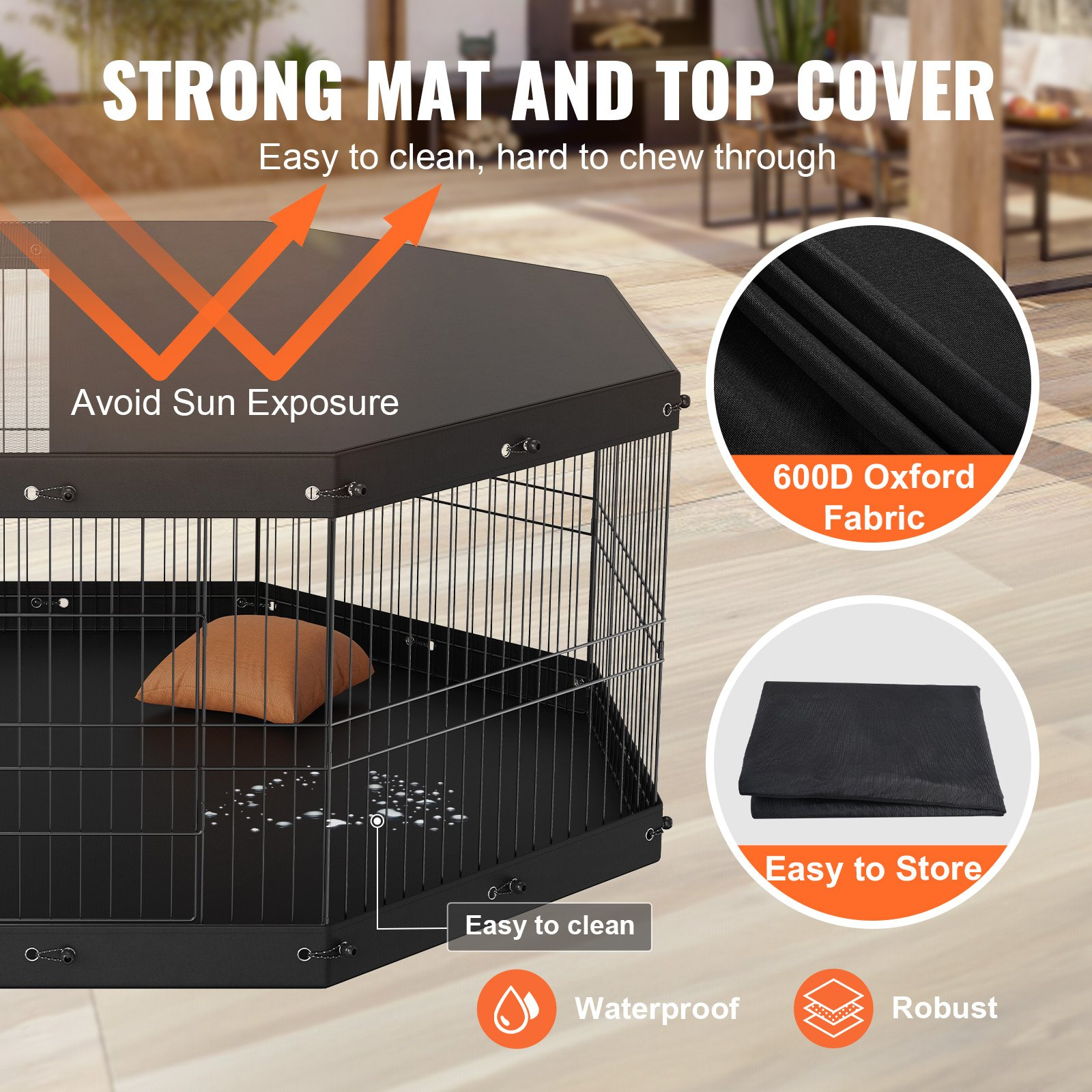 VEVOR Dog Playpen, 8 Panels Foldable Metal Dog Exercise Pen with Top Cover and Bottom Pad, 24" H Pet Fence Puppy Crate Kennel, Indoor Outdoor Dog Pen for Small Medium Pets, for Camping, Yard, Goodies N Stuff