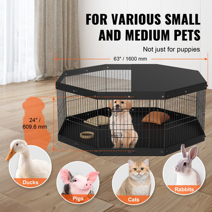 VEVOR Dog Playpen, 8 Panels Foldable Metal Dog Exercise Pen with Top Cover and Bottom Pad, 24" H Pet Fence Puppy Crate Kennel, Indoor Outdoor Dog Pen for Small Medium Pets, for Camping, Yard, Goodies N Stuff