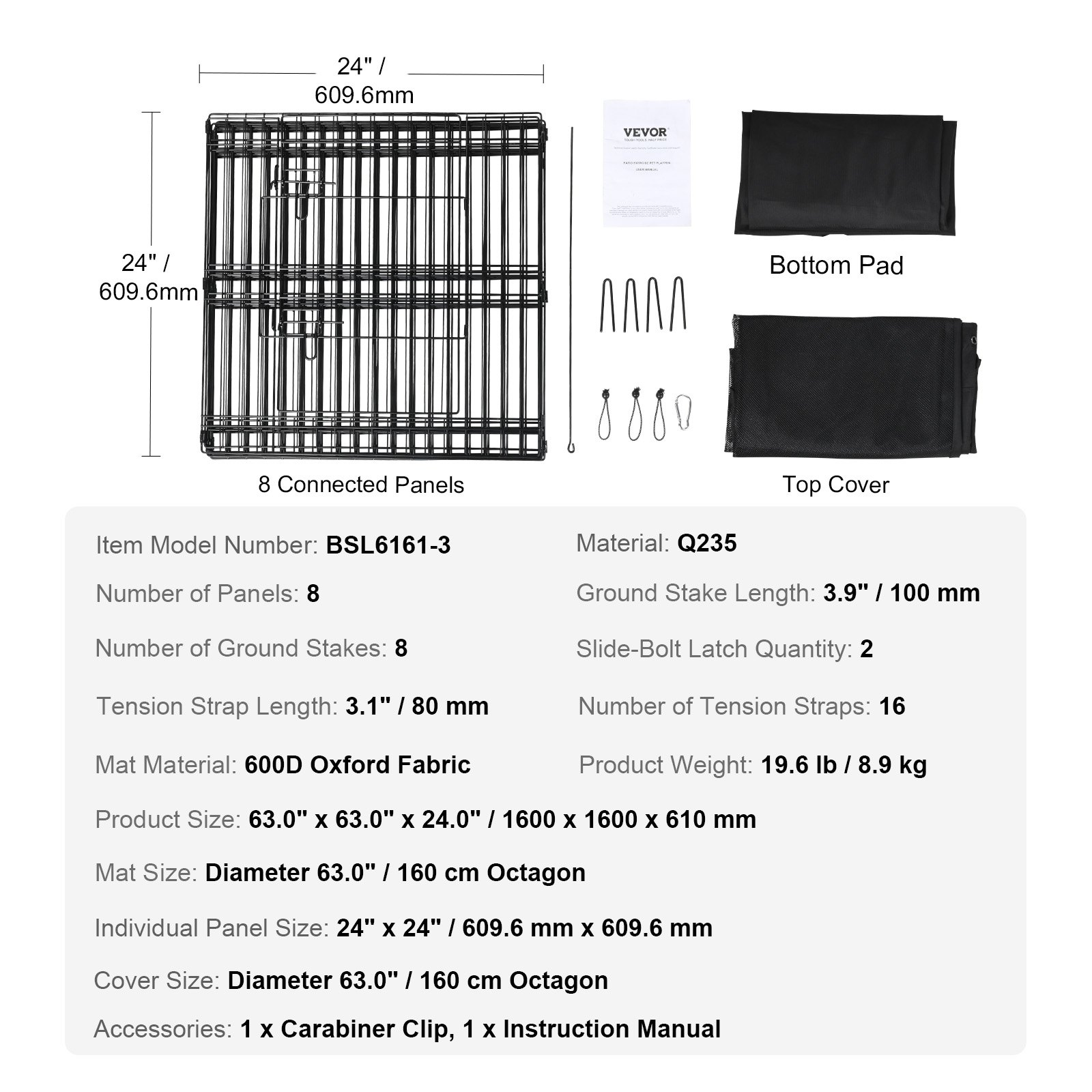 VEVOR Dog Playpen, 8 Panels Foldable Metal Dog Exercise Pen with Top Cover and Bottom Pad, 24" H Pet Fence Puppy Crate Kennel, Indoor Outdoor Dog Pen for Small Medium Pets, for Camping, Yard, Goodies N Stuff