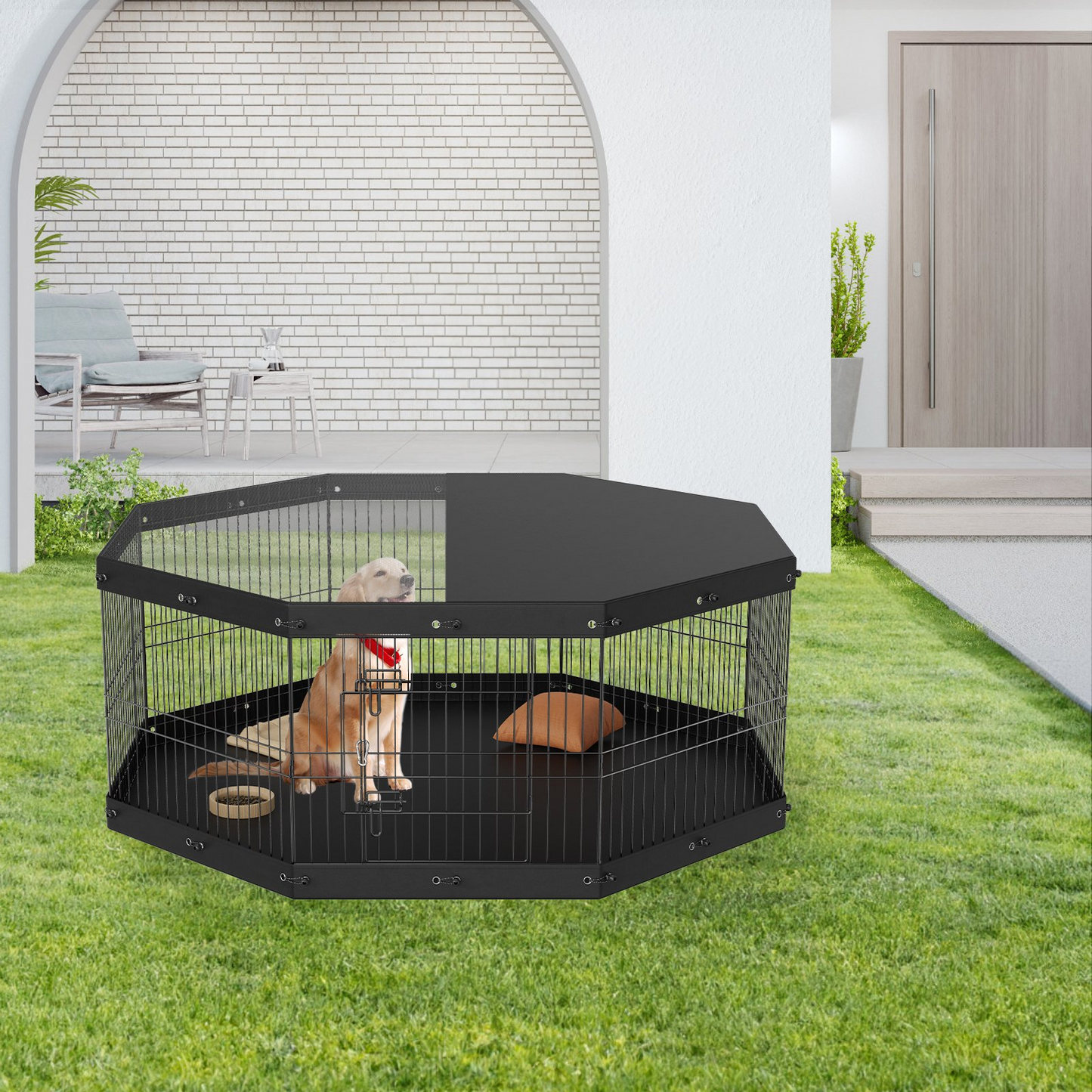 VEVOR Dog Playpen, 8 Panels Foldable Metal Dog Exercise Pen with Top Cover and Bottom Pad, 24" H Pet Fence Puppy Crate Kennel, Indoor Outdoor Dog Pen for Small Medium Pets, for Camping, Yard, Goodies N Stuff