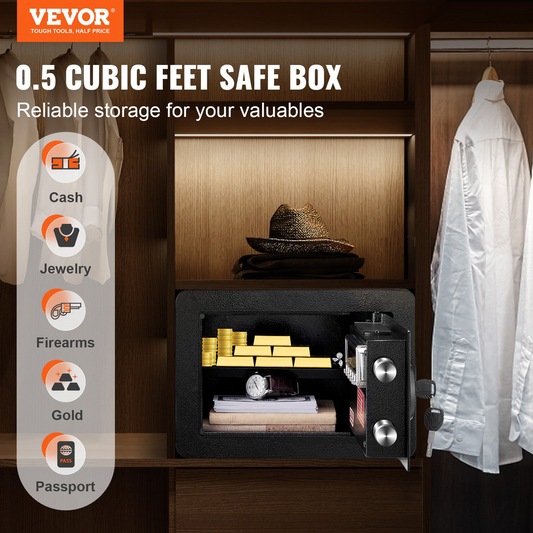VEVOR Safe 0.5 Cubic Feet Home Safe Steel for Cash Gold 13.8 x 9.8 x 9.8 inch, Goodies N Stuff