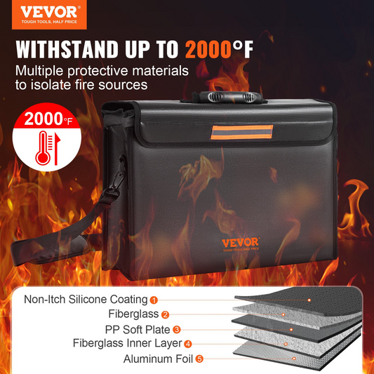VEVOR Fireproof Document Box, Fireproof Document Bag  2000℉, 3-layer Folding Fireproof and Waterproof File Box 15.35x12.4x13.98 inch with Zipper, for Money, Documents, Jewelry and Passport, Goodies N Stuff