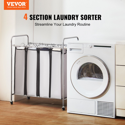 VEVOR Laundry Sorter Cart 4 Section, Laundry Hamper with Heavy Duty Lockable Wheels and 4 Removable Bags, Rolling Laundry Basket Sorter for Clothes Storage, Goodies N Stuff