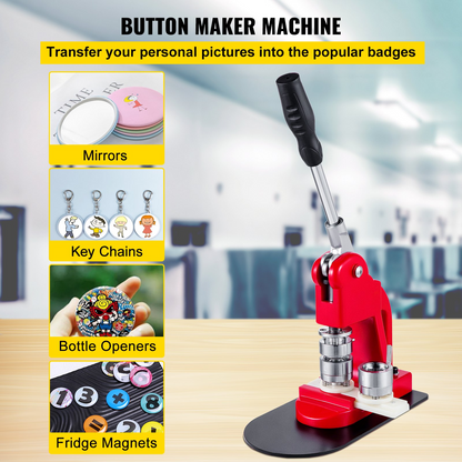 VEVOR Button Badge Maker Machine 25mm（1 in）DIY Pin Button Maker Machine with1000 Pcs Button Parts & Circle Cutter Installation-Free Button Press Kit for Idol, JK, School,Kids, Goodies N Stuff