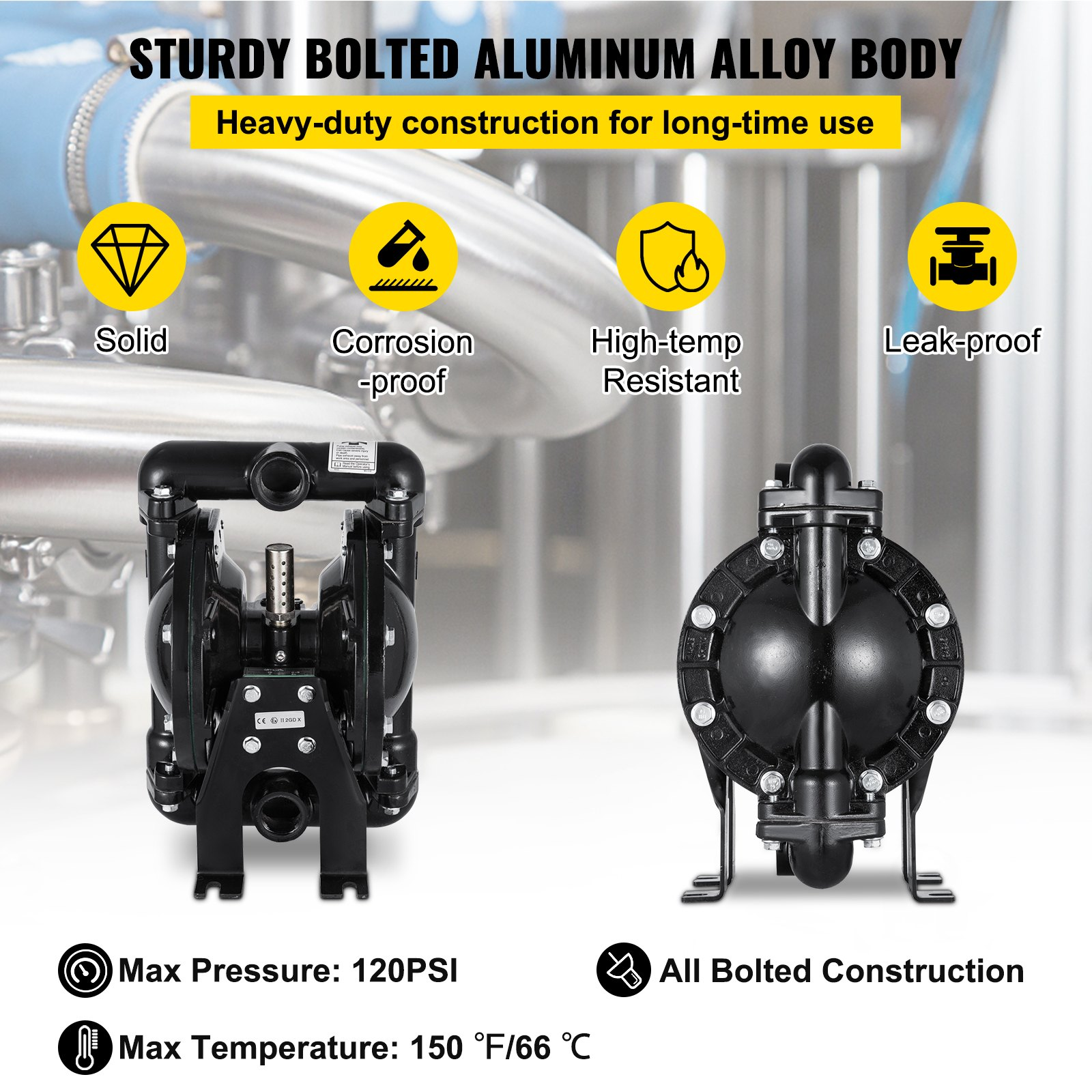 VEVOR Air-Operated Double Diaphragm Pump 1 inch Inlet Outlet Aluminum 35 GPM Max 120PSI for Industrial Use, QBY4-25LF46-1inch-35, Goodies N Stuff