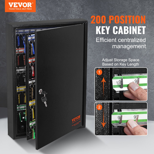 VEVOR 200-Key Cabinet, Key Lock Box with Adjustable Racks, Security Key Storage Box Steel, Key Organizer with 200 Colorful Key Tags and 4 Record Cards for School, Office, Hotel, Goodies N Stuff