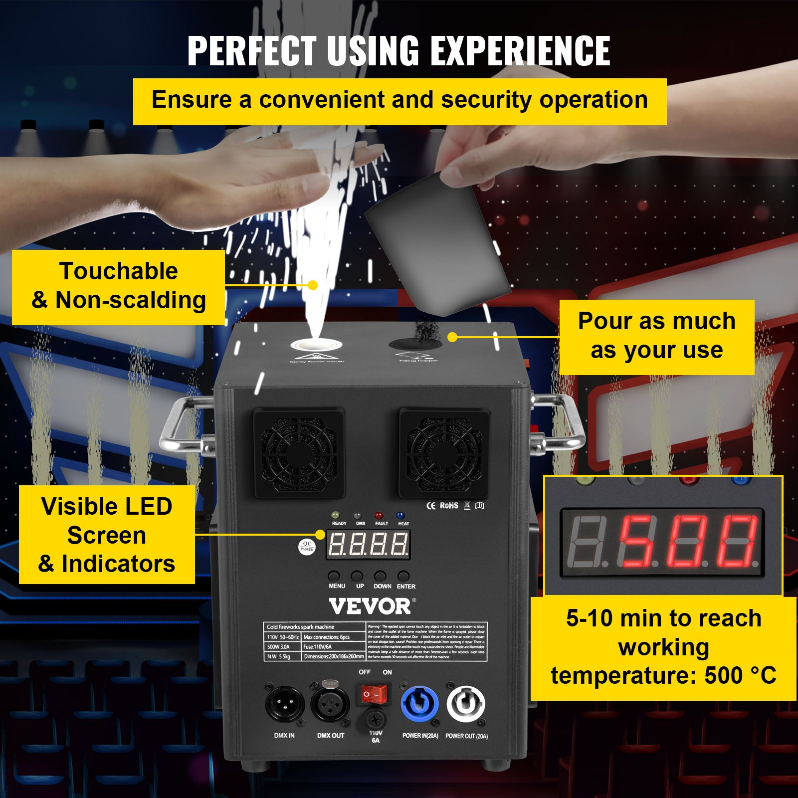 VEVOR Stage Equipment Special Effect Machine, 500W 4pcs Stage Effect Machine with Wireless Remote Control, Smart DMX Control Stage Equipment Showing Machine for Wedding, Musical Show, Goodies N Stuff