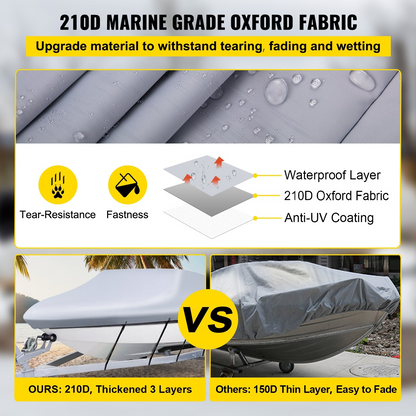 VEVOR Waterproof Boat Cover, 16'-18.5' Trailerable Boat Cover, Beam Width up to 98" v Hull Cover Heavy Duty 210D Marine Grade Polyester Mooring Cover for Fits V-Hull Boat with 5 Tightening Straps, Goodies N Stuff