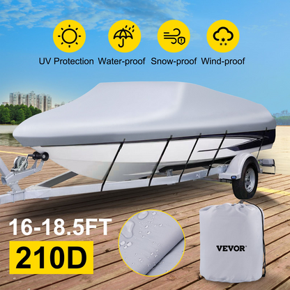 VEVOR Waterproof Boat Cover, 16'-18.5' Trailerable Boat Cover, Beam Width up to 98" v Hull Cover Heavy Duty 210D Marine Grade Polyester Mooring Cover for Fits V-Hull Boat with 5 Tightening Straps, Goodies N Stuff