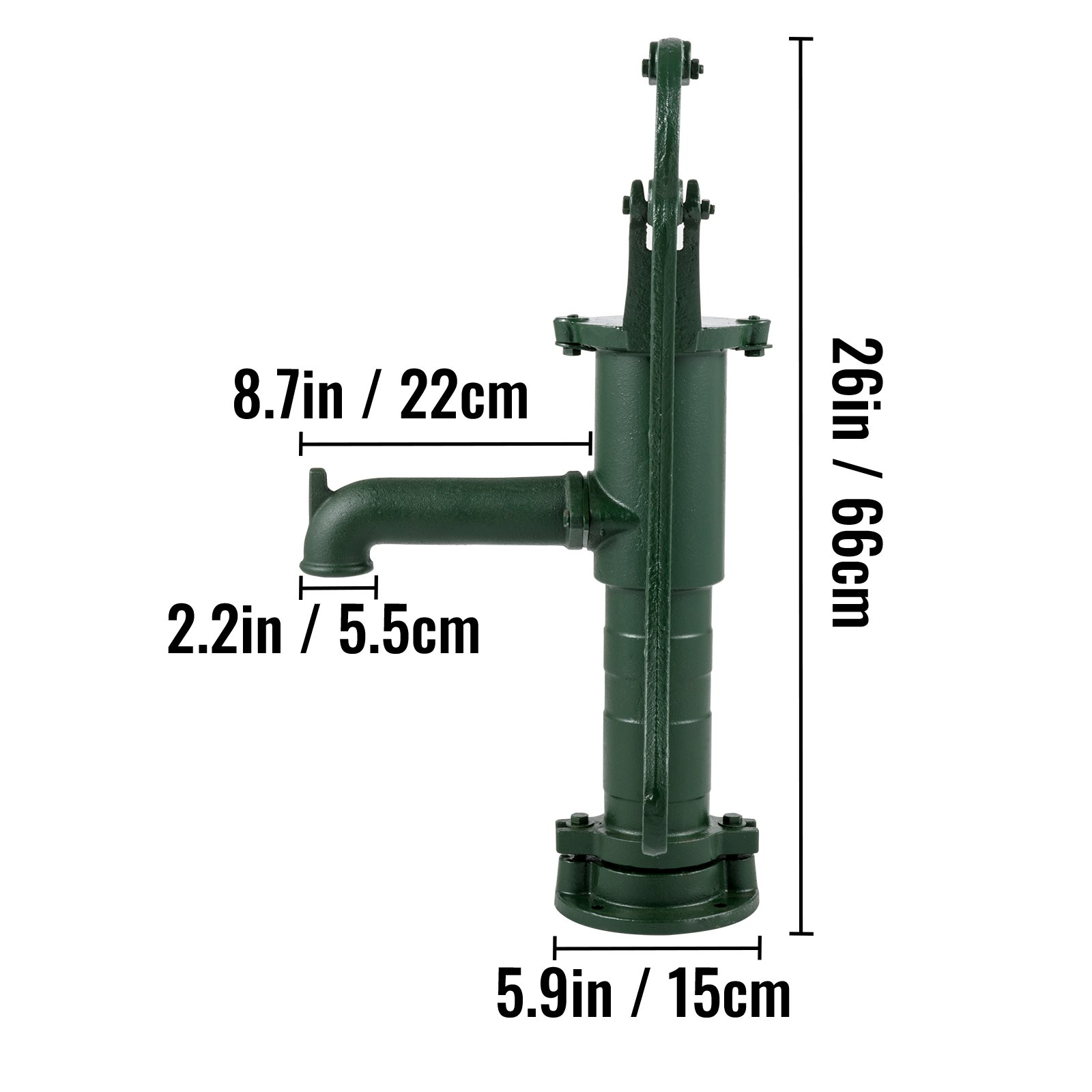 VEVOR Antique Hand Water Pump 14.6 x 5.9 x 26 inch Pitcher Pump w/Handle Cast Iron Well Pump w/ Pre-set 0.5" Holes for Easy Installation Old Fashion Pitcher Hand Pump for Home Yard Ponds Garden Green, Goodies N Stuff