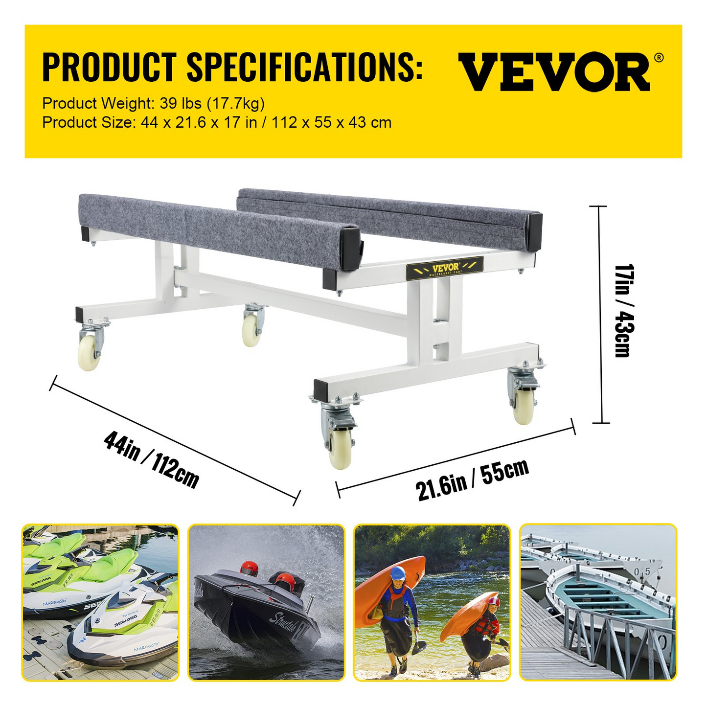 VEVOR Watercraft PWC Dolly, 1300 LBS Capacity Jet Ski Stand, Adjustable Width Boat Storage Trailer with Four Casters & Two Brakes, Watercraft Cart for Ski Fishing Boat Sailboat, Goodies N Stuff