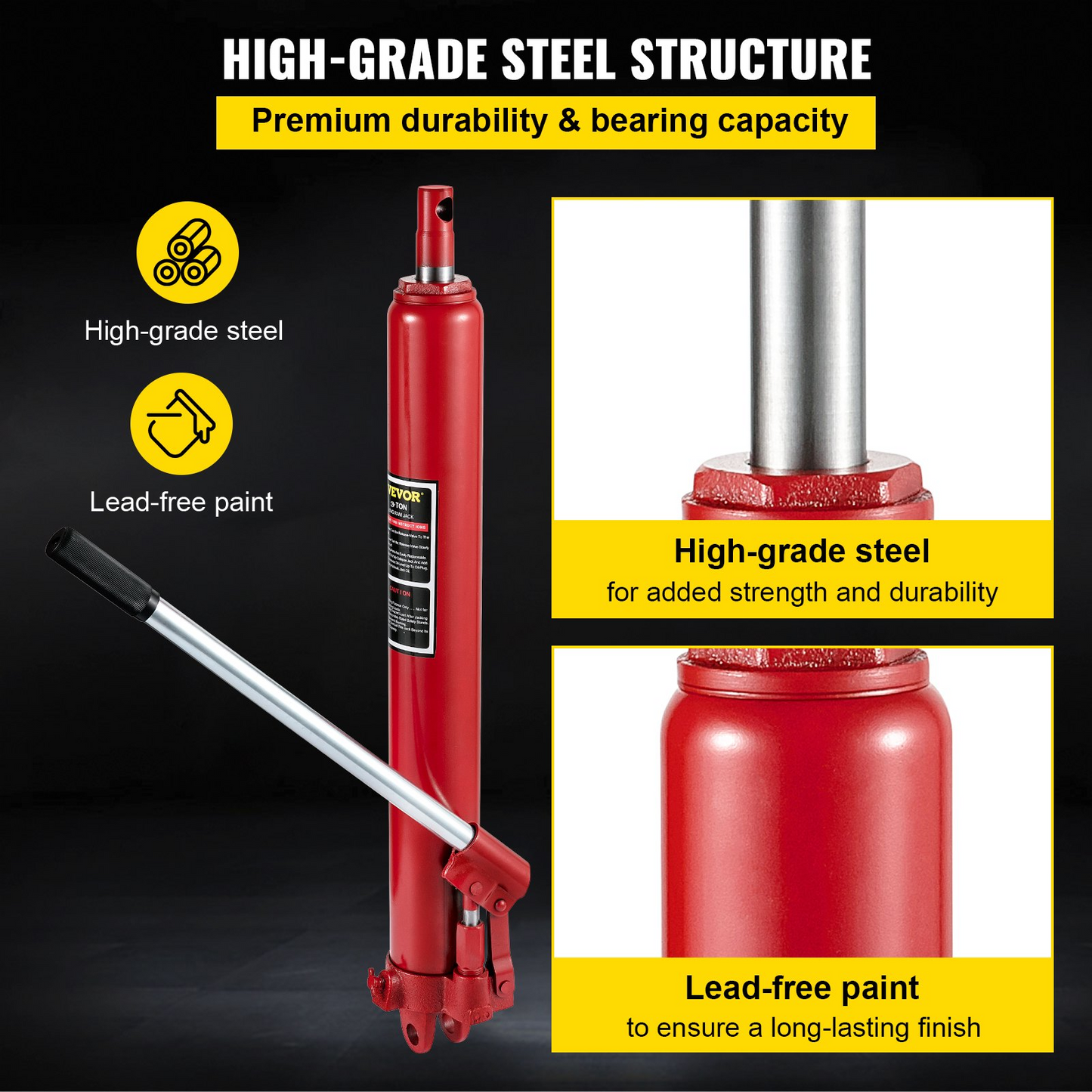 VEVOR Hydraulic Long Ram Jack, 3 Tons/6600 lbs Capacity, with Single Piston Pump and Clevis Base, Manual Cherry Picker w/Handle, for Garage/Shop Cranes, Engine Lift Hoist, Red, Goodies N Stuff