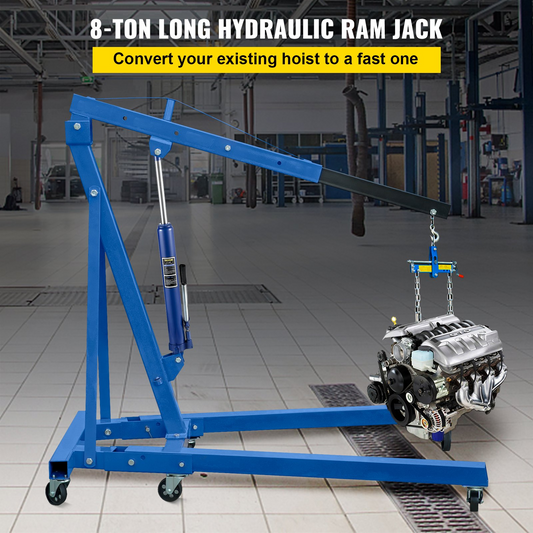 VEVOR Hydraulic Long Ram Jack, 8 Tons/17363 lbs Capacity, with Single Piston Pump and Clevis Base, Manual Cherry Picker w/Handle, for Garage/Shop Cranes, Engine Lift Hoist, Blue, Goodies N Stuff