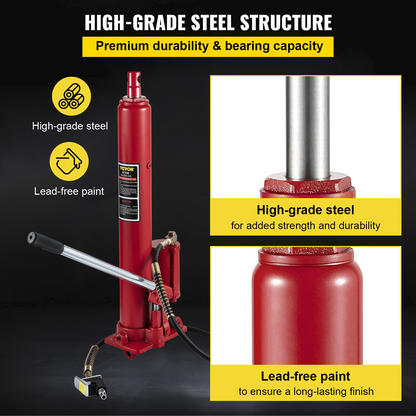 VEVOR Hydraulic/Pneumatic Long Ram Jack, 8 Tons/17363 lbs Capacity, with Single Piston Pump and Clevis Base, Manual Cherry Picker w/Handle, for Garage/Shop Cranes, Engine Lift Hoist, Red, Goodies N Stuff