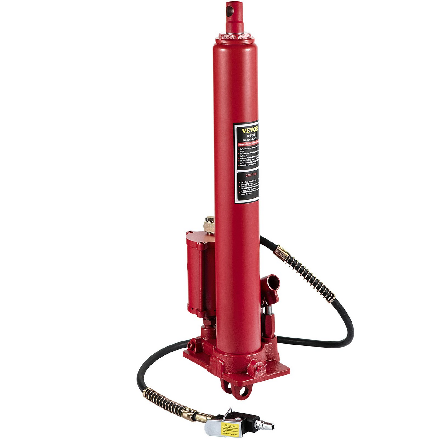 VEVOR Hydraulic/Pneumatic Long Ram Jack, 8 Tons/17363 lbs Capacity, with Single Piston Pump and Clevis Base, Manual Cherry Picker w/Handle, for Garage/Shop Cranes, Engine Lift Hoist, Red, Goodies N Stuff