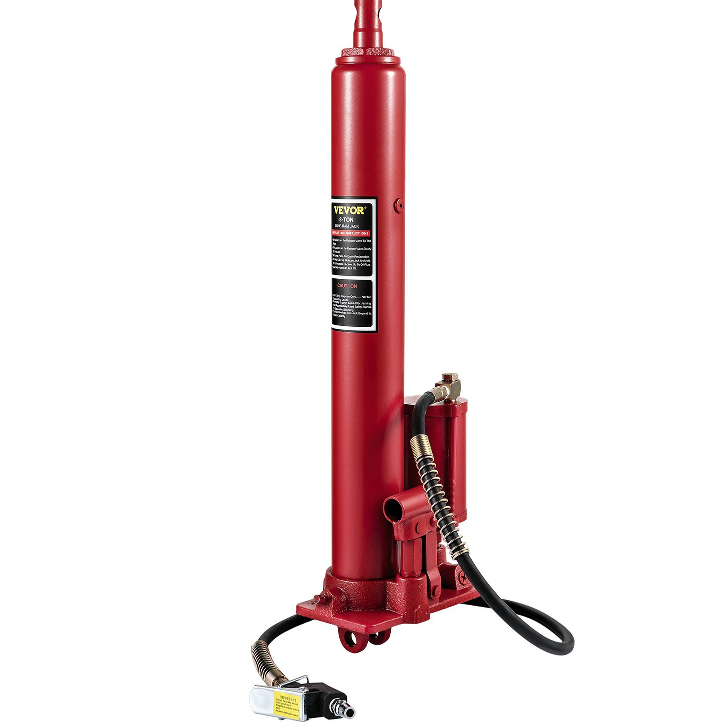 VEVOR Hydraulic/Pneumatic Long Ram Jack, 8 Tons/17363 lbs Capacity, with Single Piston Pump and Clevis Base, Manual Cherry Picker w/Handle, for Garage/Shop Cranes, Engine Lift Hoist, Red, Goodies N Stuff