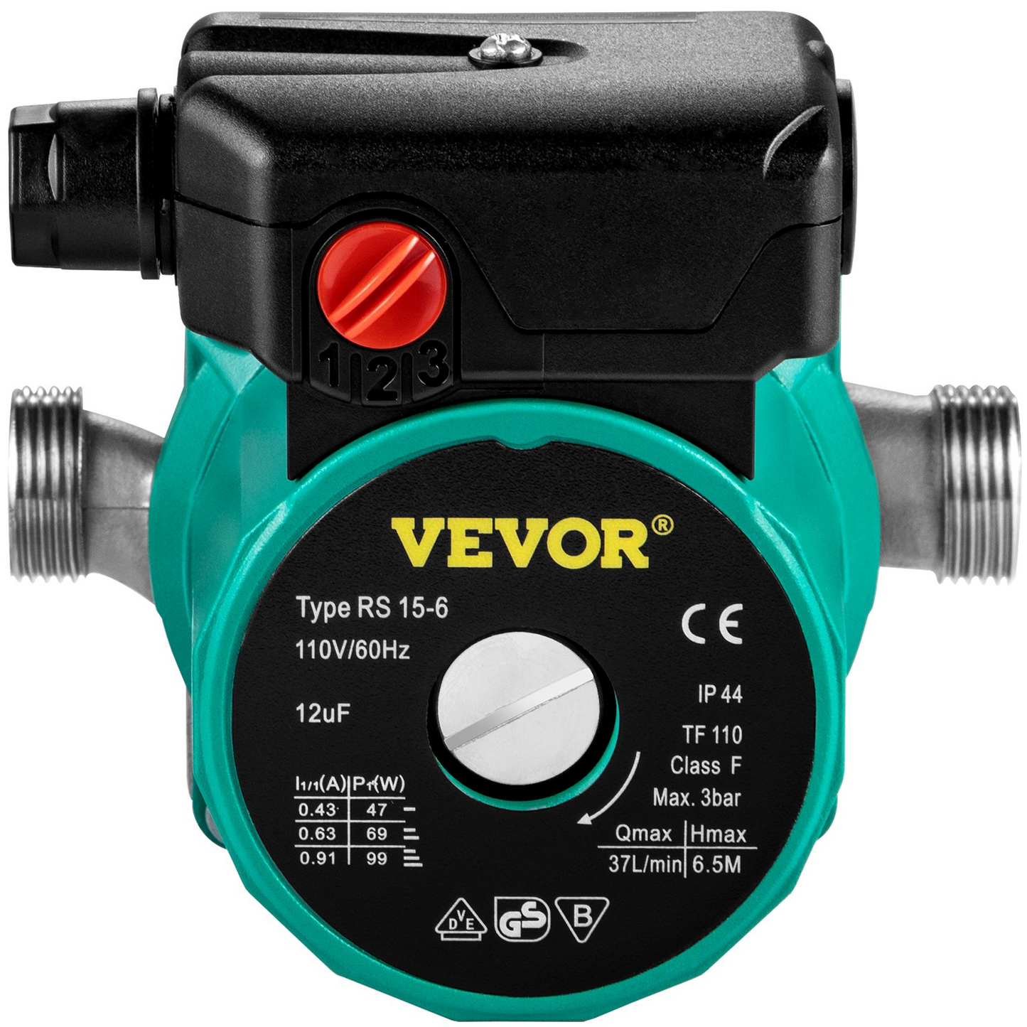 VEVOR Hot Water Recirculating Pump, 93W 110V Water Circulator Pump, Automatic Start Circulating Pump NPT 3/4" w/Brass Fittings, Stainless Steel Head, 3 Speed Control for Electric Water Heater System, Goodies N Stuff