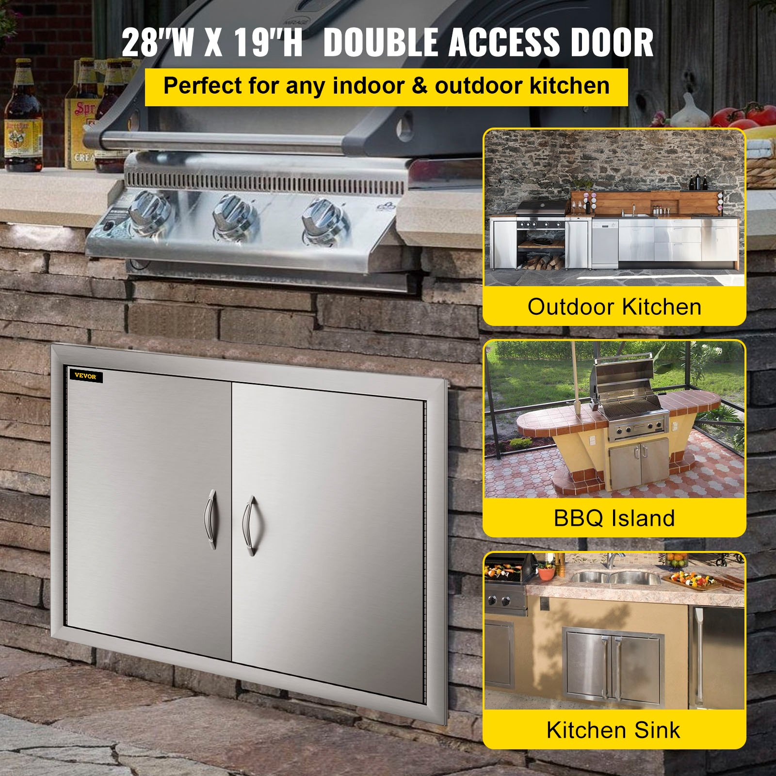 VEVOR BBQ Access Door 28W X 19H Inch, Double BBQ Door Stainless Steel, Outdoor Kitchen Doors for BBQ Island, Grill Station, Outside Cabinet, Goodies N Stuff