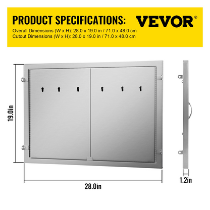 VEVOR BBQ Access Door 28W X 19H Inch, Double BBQ Door Stainless Steel, Outdoor Kitchen Doors for BBQ Island, Grill Station, Outside Cabinet, Goodies N Stuff