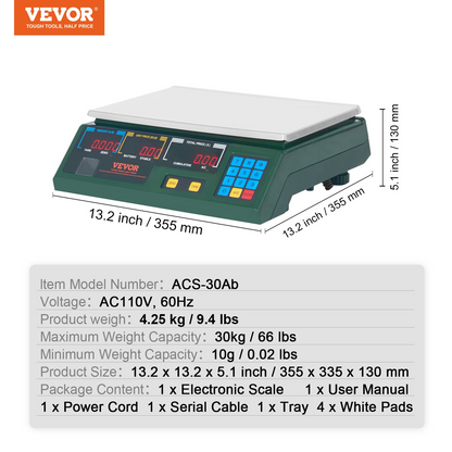 VEVOR Electronic Price Computing Scale, 66 LB Digital Deli Weight Scales, LED Digital Commercial Food Fruit Meat Produce Counting Weight, for Retail Outlet Store, Kitchen, Restaurant Market, Farmer, Goodies N Stuff