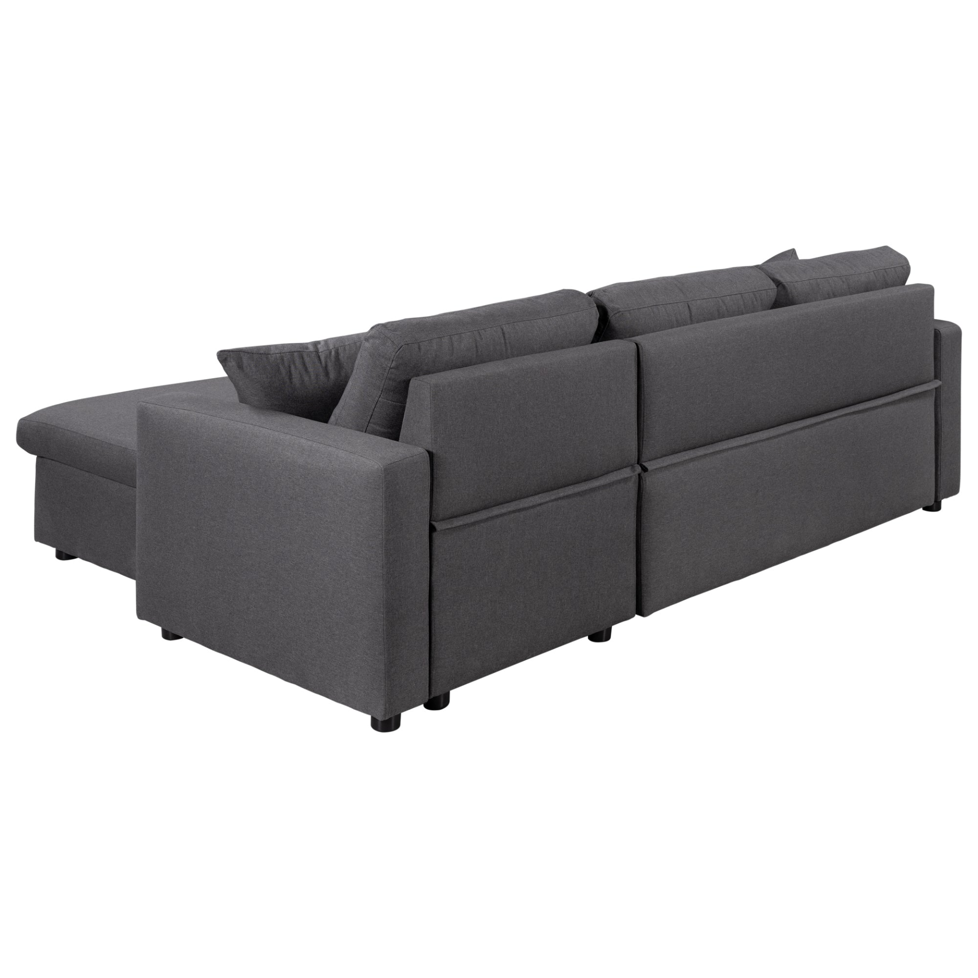 Upholstery  Sleeper Sectional Sofa Grey with Storage Space, 2 Tossing Cushions, Goodies N Stuff