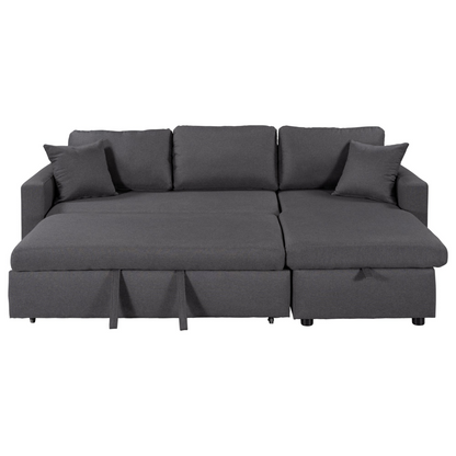 Upholstery  Sleeper Sectional Sofa Grey with Storage Space, 2 Tossing Cushions, Goodies N Stuff