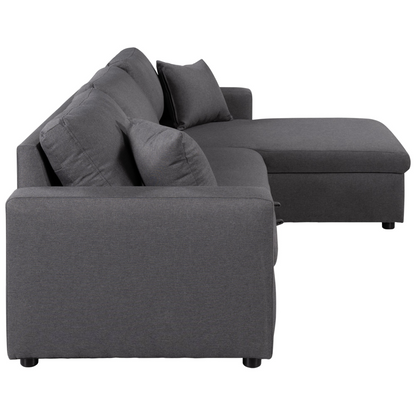 Upholstery  Sleeper Sectional Sofa Grey with Storage Space, 2 Tossing Cushions, Goodies N Stuff