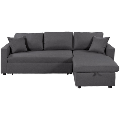 Upholstery  Sleeper Sectional Sofa Grey with Storage Space, 2 Tossing Cushions, Goodies N Stuff