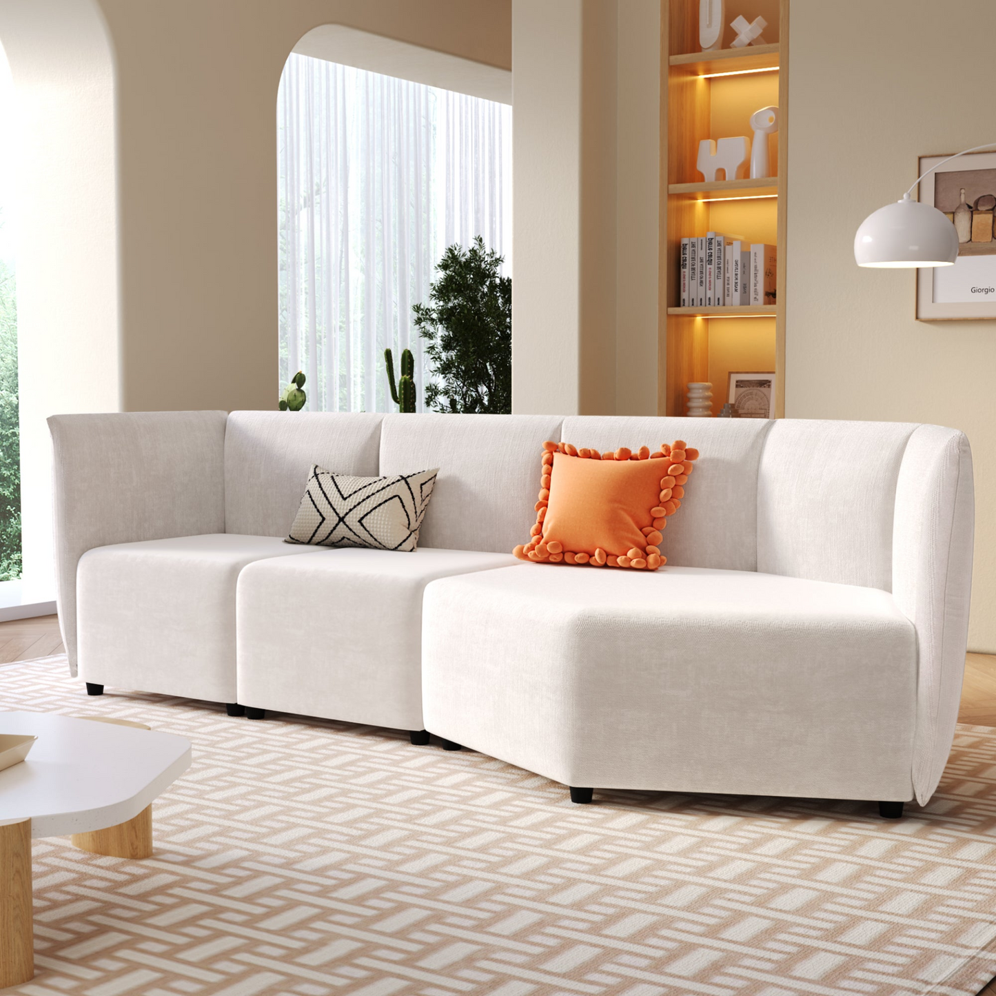 Stylish Sofa Set with Polyester Upholstery with Adjustable Back with Free Combination for Living Room, Goodies N Stuff