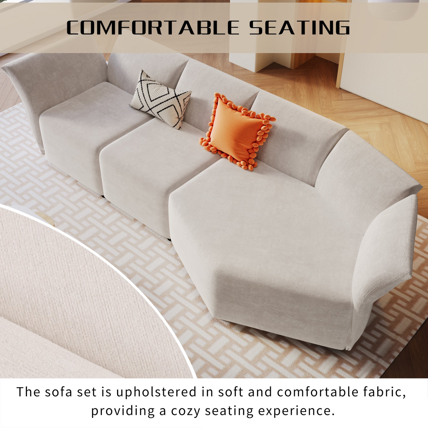 Stylish Sofa Set with Polyester Upholstery with Adjustable Back with Free Combination for Living Room, Goodies N Stuff