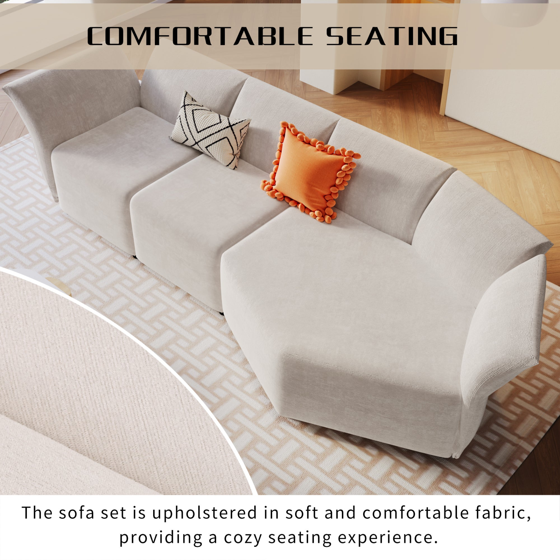 Stylish Sofa Set with Polyester Upholstery with Adjustable Back with Free Combination for Living Room, Goodies N Stuff