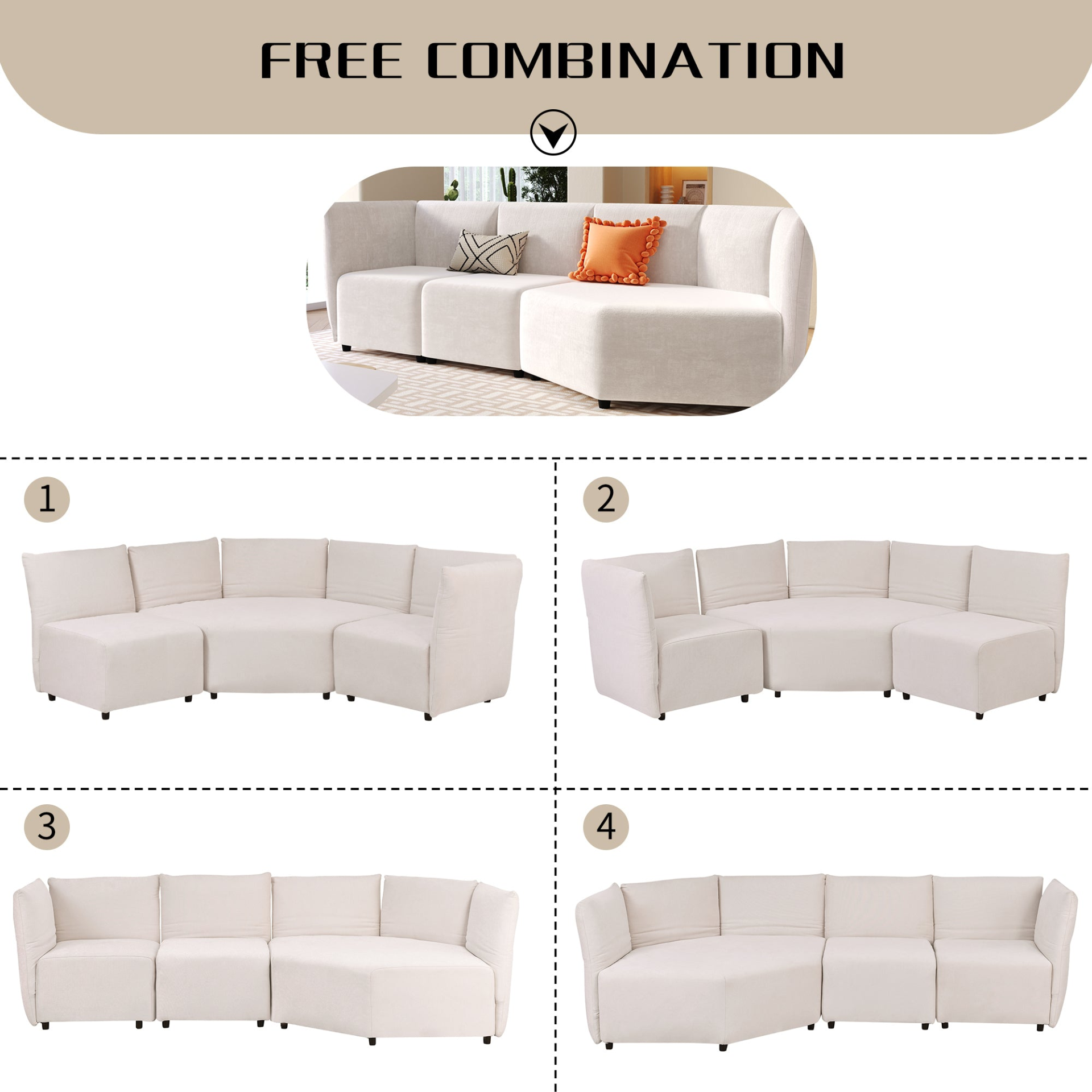 Stylish Sofa Set with Polyester Upholstery with Adjustable Back with Free Combination for Living Room, Goodies N Stuff