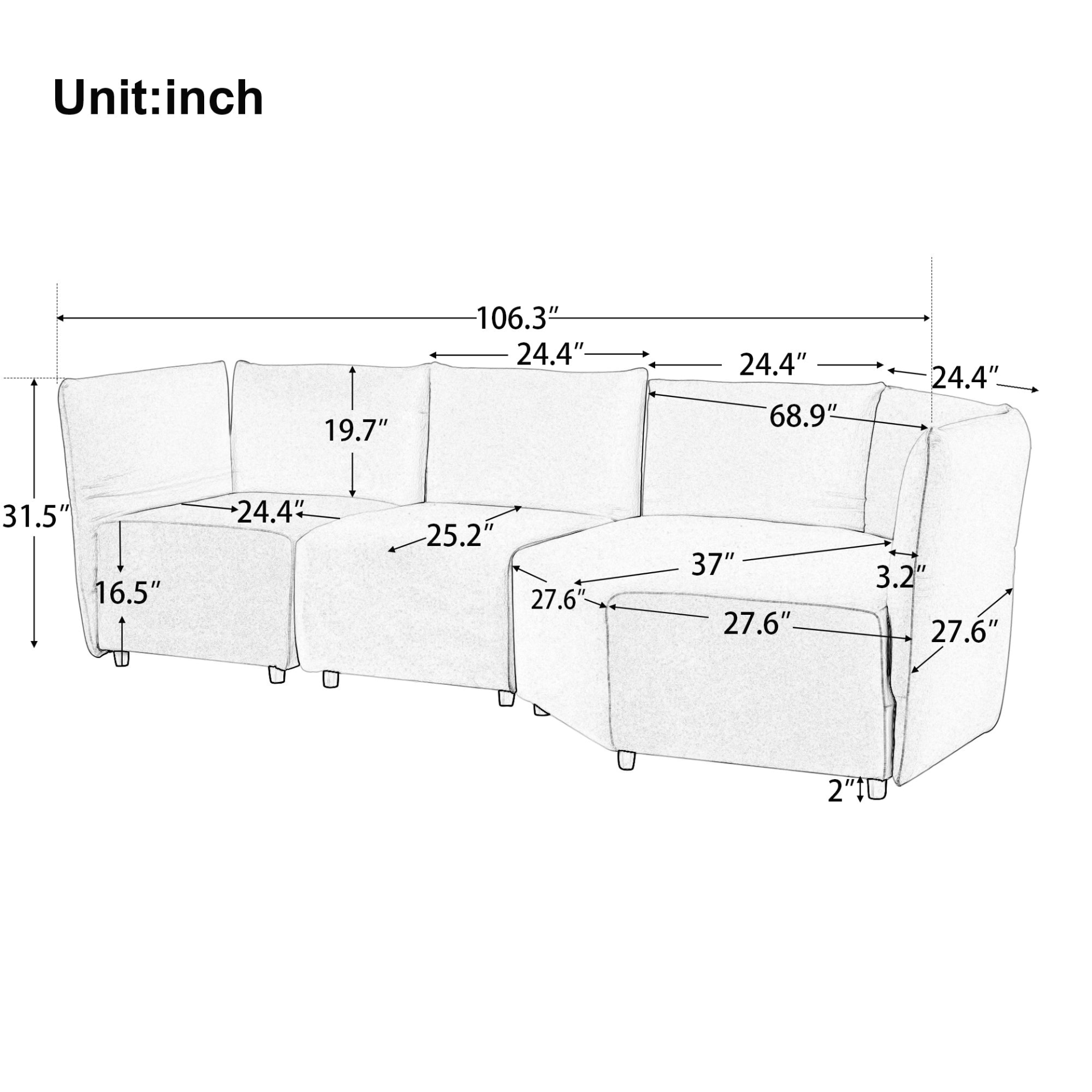 Stylish Sofa Set with Polyester Upholstery with Adjustable Back with Free Combination for Living Room, Goodies N Stuff