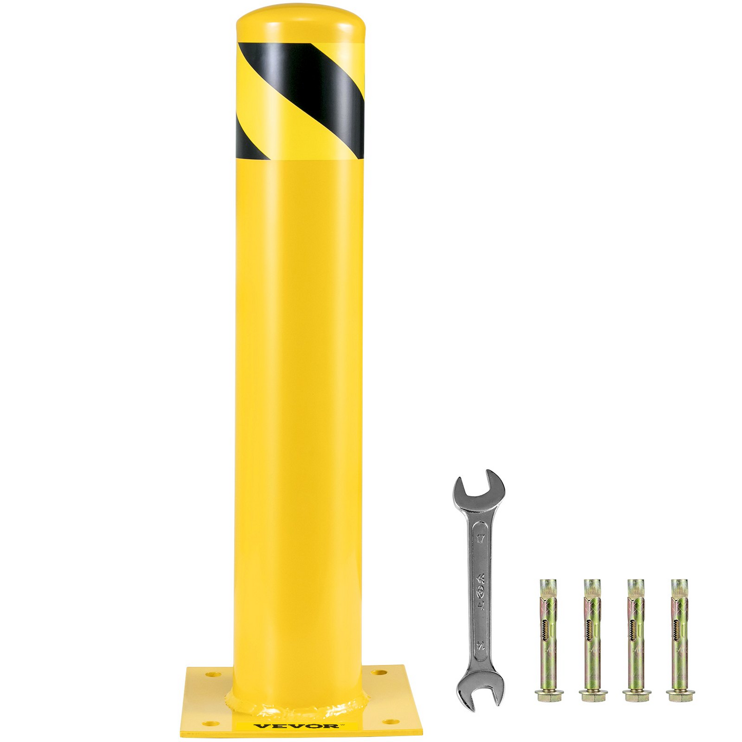 VEVOR Safety Bollard 24"x4.5" Safety Barrier Bollard 4-1/2" OD 24" Height Yellow Powder Coat Pipe Steel Safety Barrier with 4 Free Anchor Bolts for Traffic-Sensitive Area, Goodies N Stuff