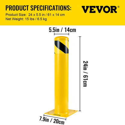 VEVOR Safety Bollard, 24"x5.5" Safety Barrier Bollard, 5-1/2" OD 24" Height Yellow Powder Coat Pipe Steel Safety Barrier with 4 Free Anchor Bolts for Traffic-Sensitive Area, Goodies N Stuff
