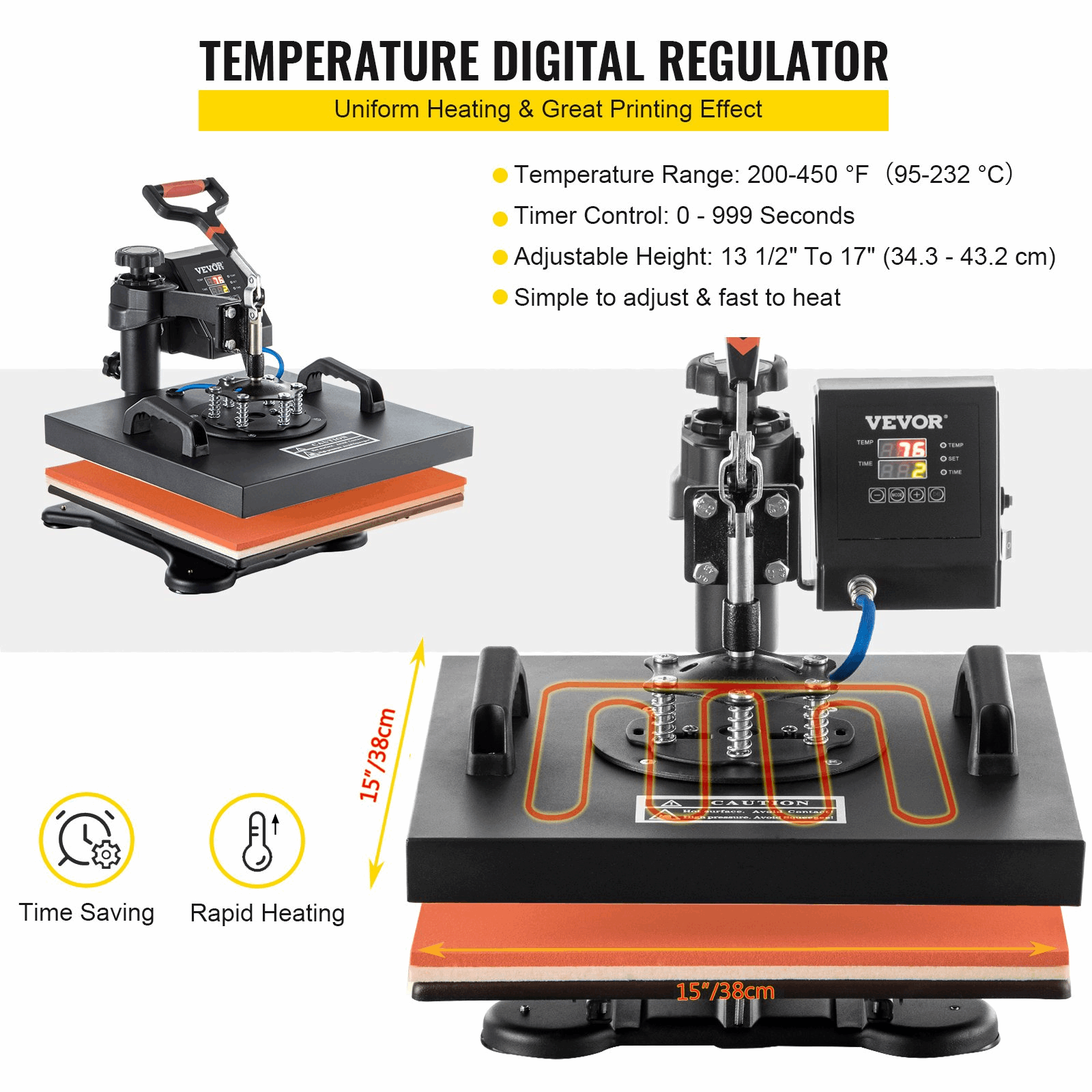 5 In 1 Heat Press 15" X 15" Digital Clamshell Sublimation for DIY Mug Cap Plate, Goodies N Stuff