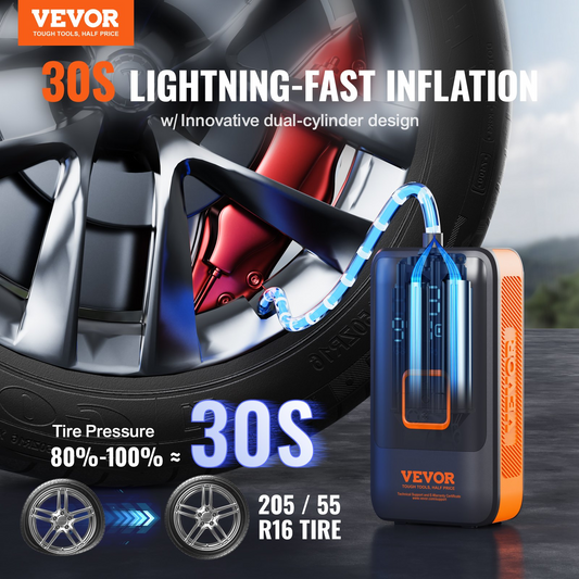 VEVOR Tire Inflator Portable Air Compressor, 30s Fast Inflation Dual-Cylinder Air Pump, 12000 mAh Cordless Air Compressor with LCD Screen, Auto Shut-Off, Suitable for SUV, MPV, Cars, Motorcycles, Goodies N Stuff