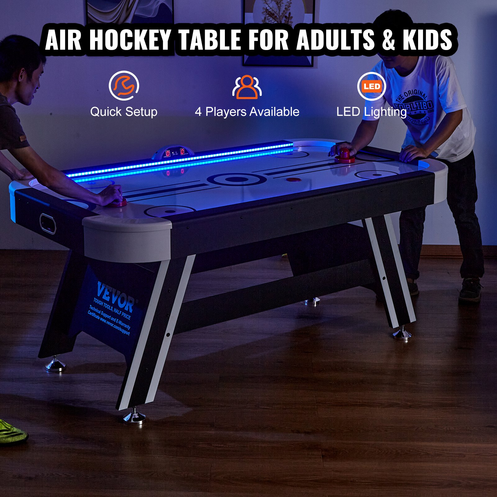 VEVOR Air-Powered Hockey Table, 72" Indoor Hockey Table for Kids and Adults, LED Sports Hockey Game with 2 Pucks, 2 Pushers, and Electronic Score System, Arcade Gaming Set for Game Room Family Home, Goodies N Stuff