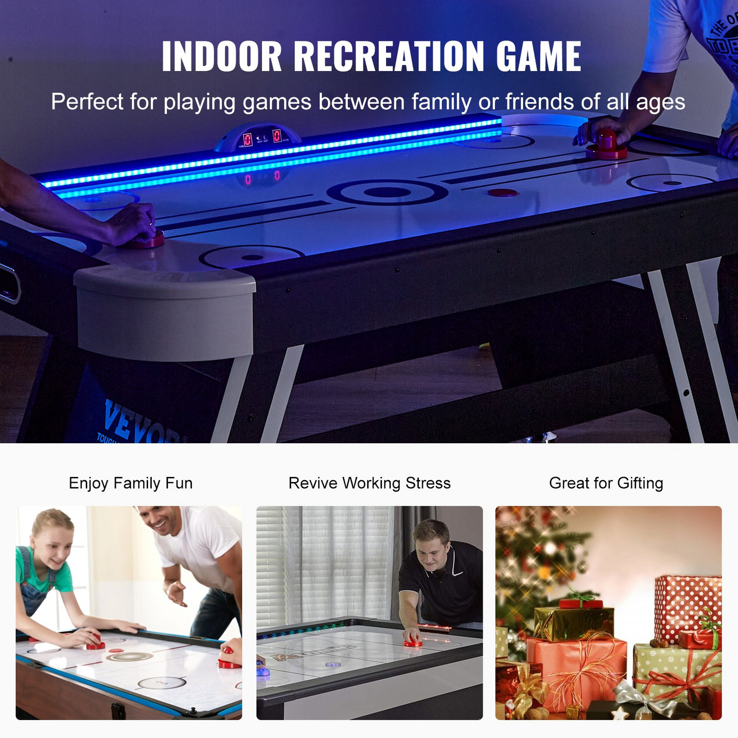 VEVOR Air-Powered Hockey Table, 72" Indoor Hockey Table for Kids and Adults, LED Sports Hockey Game with 2 Pucks, 2 Pushers, and Electronic Score System, Arcade Gaming Set for Game Room Family Home, Goodies N Stuff