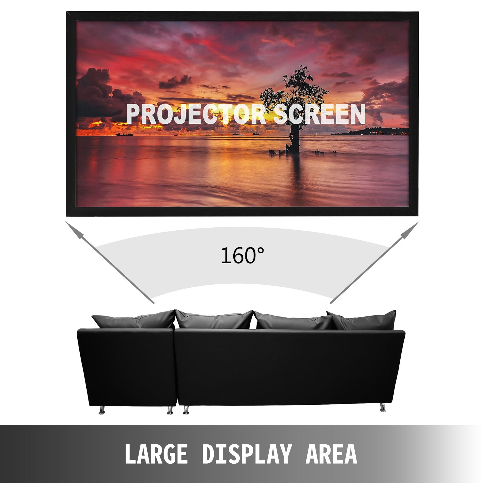 VEVOR Projector Screen Fixed Frame 130inch Diagonal 16:9 Movie Projector Screen 4K HD with Aluminum Frame Projector Screen Wall Mounted for Home Theater Office, Goodies N Stuff