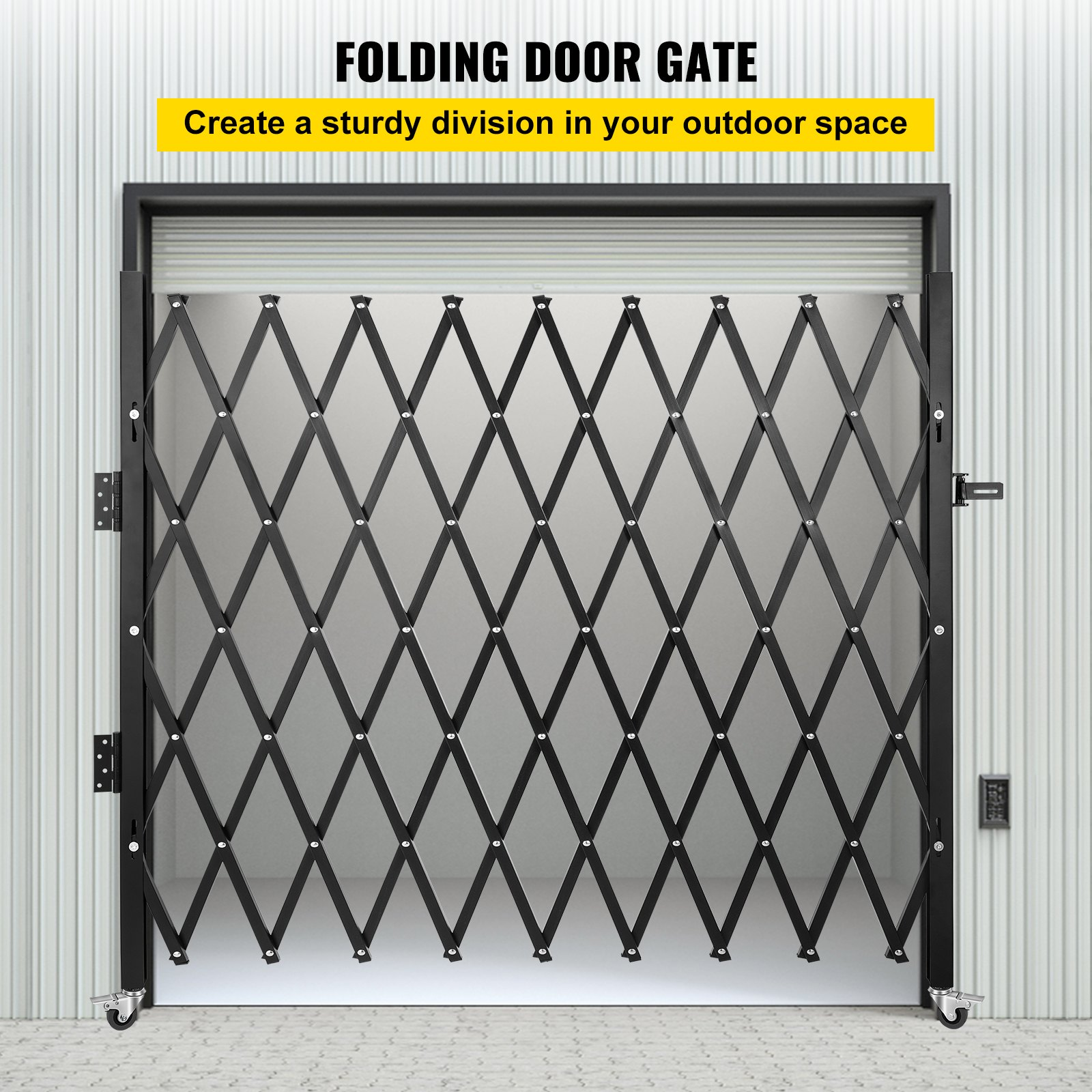 VEVOR Single Folding Security Gate, 7.1' H x 7.1' W （85 x 85 inch）Folding Door Gate, Steel Accordion Security Gate, Flexible Expanding Security Gate, 360° Rolling Barricade Gate, Scissor Gate/Door with Padlock, Goodies N Stuff