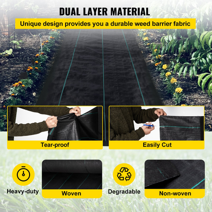 VEVOR Weed Barrier, 5.8oz Landscape Fabric, 3ft x 300ft Cover Mat Heavy Duty Woven Grass Control Geotextile for Garden, Patio, Black, Goodies N Stuff