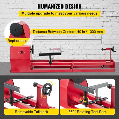 VEVOR Wood Lathe, 14" x 40", Power Wood Turning Lathe 1/2HP 4 Speed 1100/1600/2300/3400RPM, Benchtop Wood Lathe with 3 Chisels Perfect for High Speed Sanding and Polishing of Finished Work, Goodies N Stuff