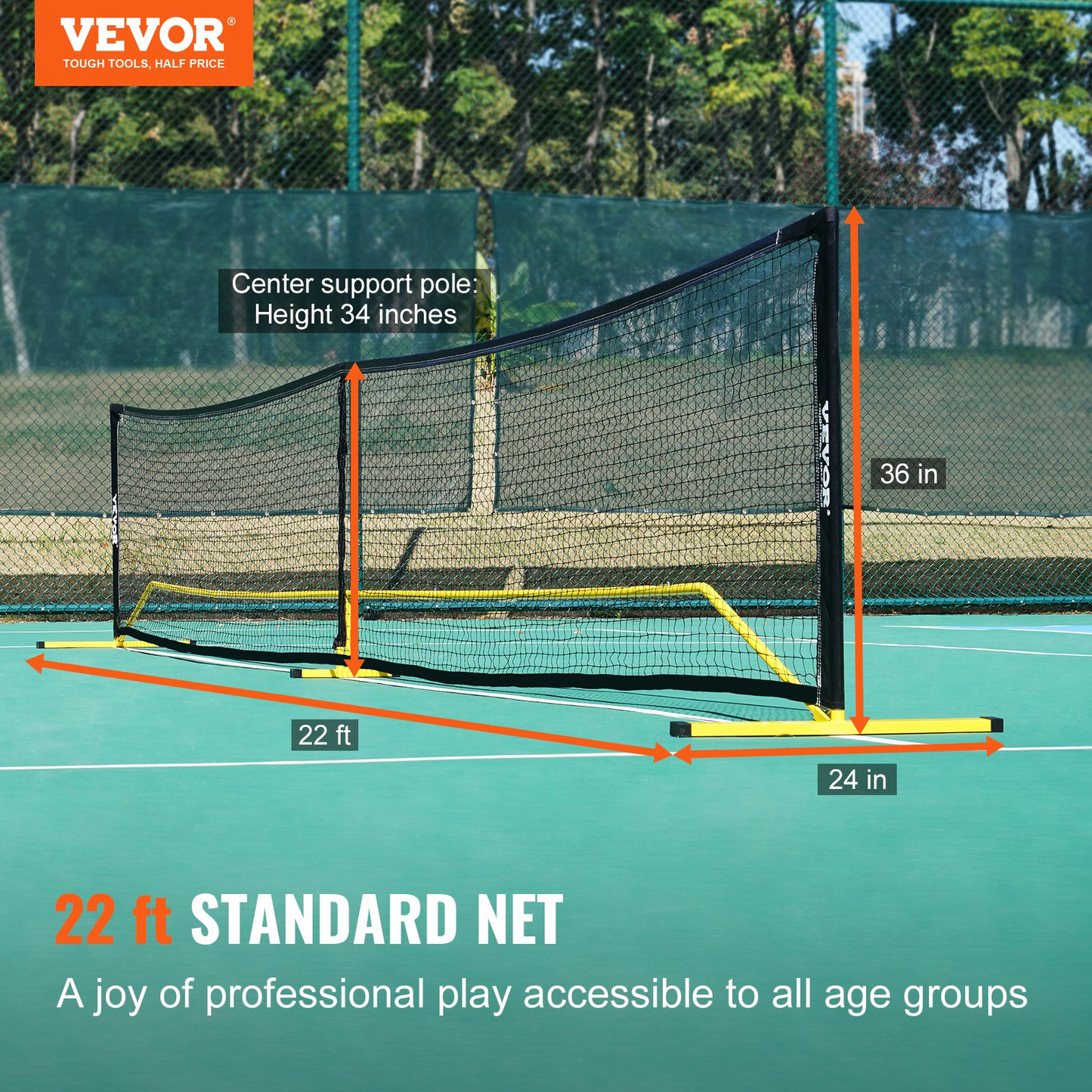 VEVOR Portable Pickleball Net System - 22FT Regulation Size Net, Weather Resistant Metal Frame & Strong PE Net, Goodies N Stuff