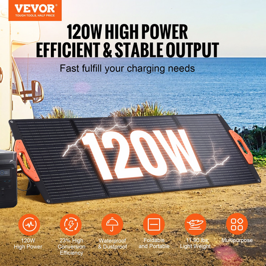 VEVOR Portable Monocrystalline Solar Panel, Monocrystallin120W Foldable e ETFE Solar Charger, 23% Efficiency Solar Panel with Type C, DC 18V, QC3.0 USB Port, IP67 Waterproof for Home, Off Grid, Hiking, Goodies N Stuff