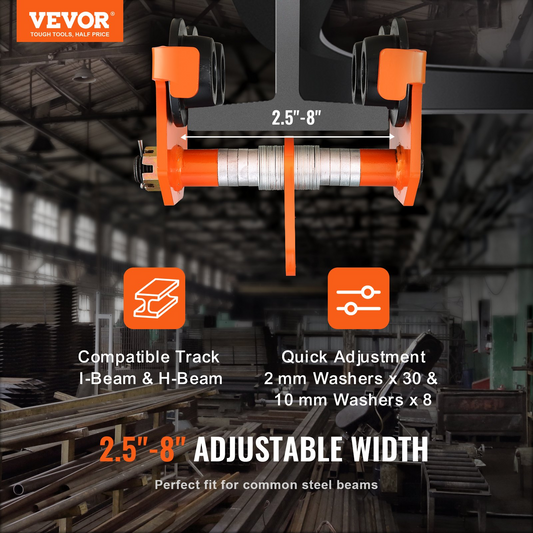 VEVOR Manual Trolley, 6600 lbs/3 Ton Load Capacity, Push Beam Trolley with Dual Wheels, Adjustable for I-Beam Flange Width 2.5" to 8", Heavy Duty Alloy Steel Garage Hoist for Straight Curved I Beam, Goodies N Stuff