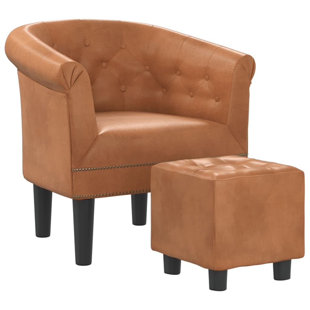 vidaXL Tub Chair with Footstool Brown Faux Leather, Goodies N Stuff