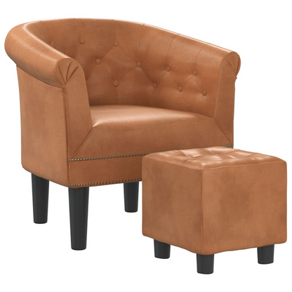 vidaXL Tub Chair with Footstool Brown Faux Leather, Goodies N Stuff