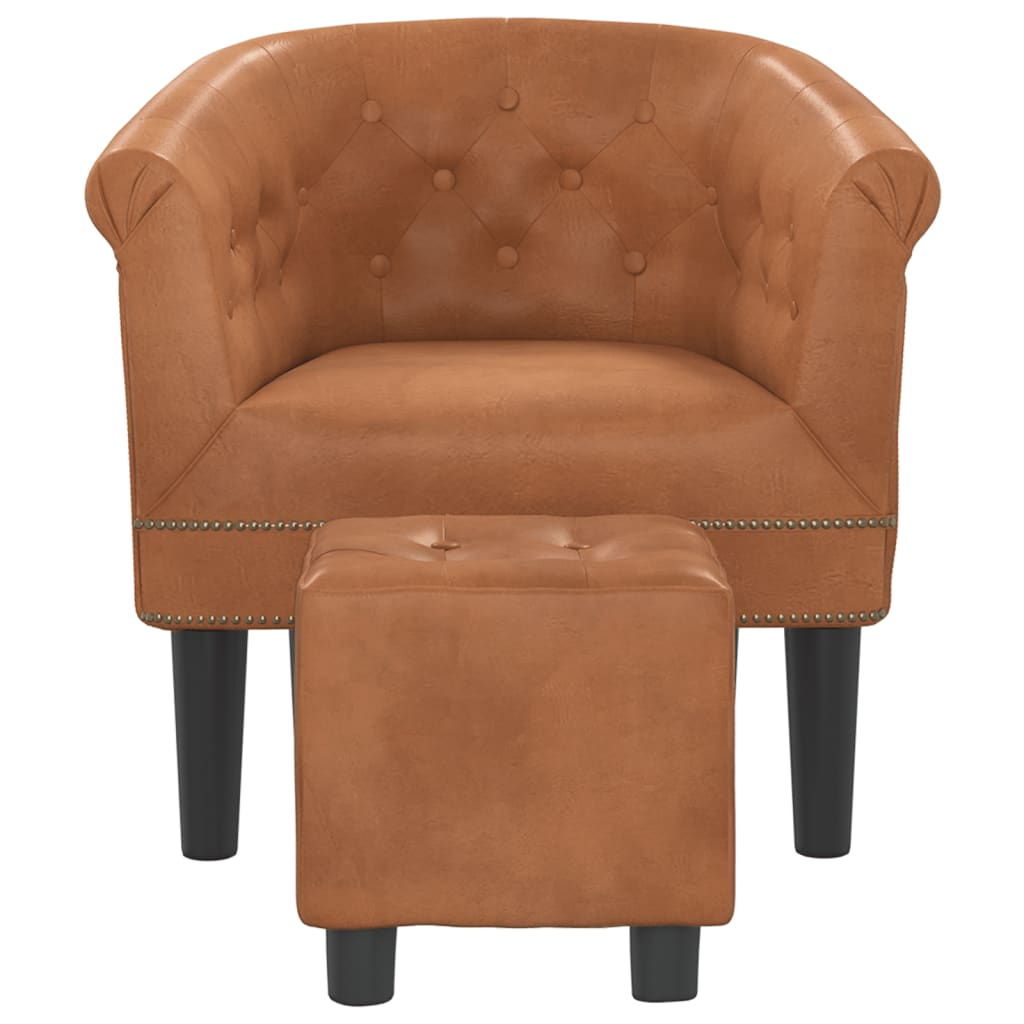 vidaXL Tub Chair with Footstool Brown Faux Leather, Goodies N Stuff