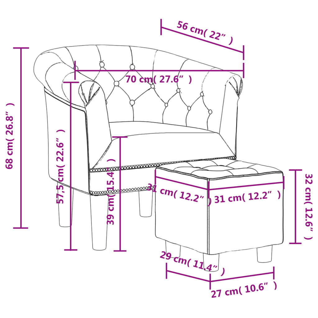 vidaXL Tub Chair with Footstool Brown Faux Leather, Goodies N Stuff